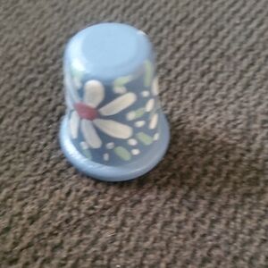 Source Unknown Light Blue Floral Painted Thimble